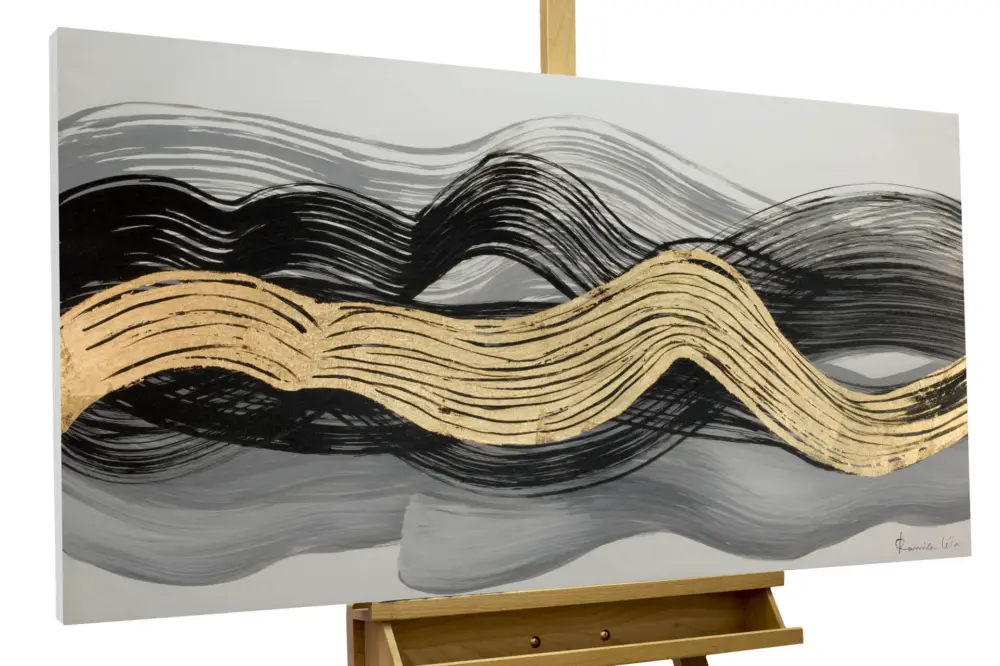 Snelle Levering Handgeschilderd schilderij 'Intertwined Waves' 120x60cm | incl. certificaat van echtheid