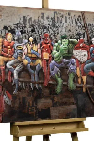 3D metalen schilderij 'Heroes of the City' 100x75x5cm Op = Op