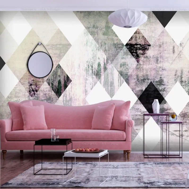 Snelle Levering Zelfklevend behang 'Rhombic Chessboard (Pink)'