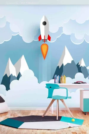 Shop Nu Zelfklevend behang 'Rocket in the Clouds'