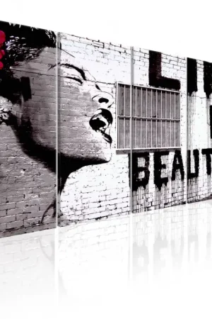 Kunstdruk op canvas 'Banksy: Life is Beautiful' Betaalbaar