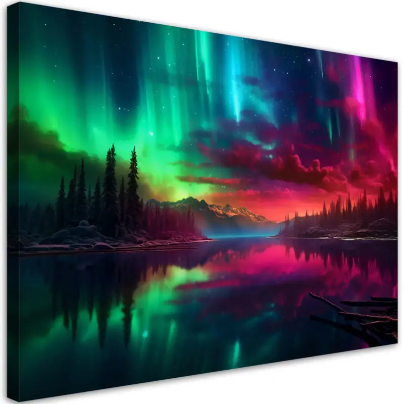 Canvas Poster 'Aurora Borealis Over Tranquil Lake 1' Nu Kopen