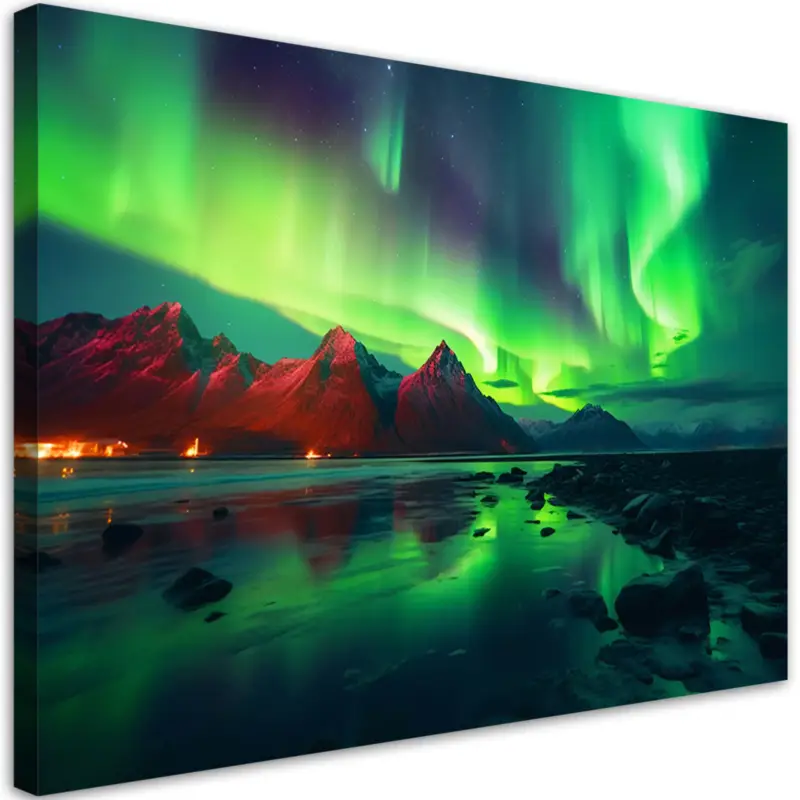 Seizoensaanbieding Canvas Poster 'Aurora Borealis Over Tranquil Lake 2'