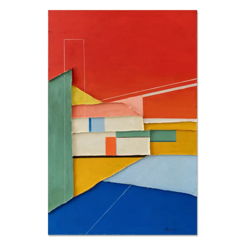 Gecertificeerd Handgeschilderd schilderij 'Crimson Horizon' | incl. certificaat van echtheid