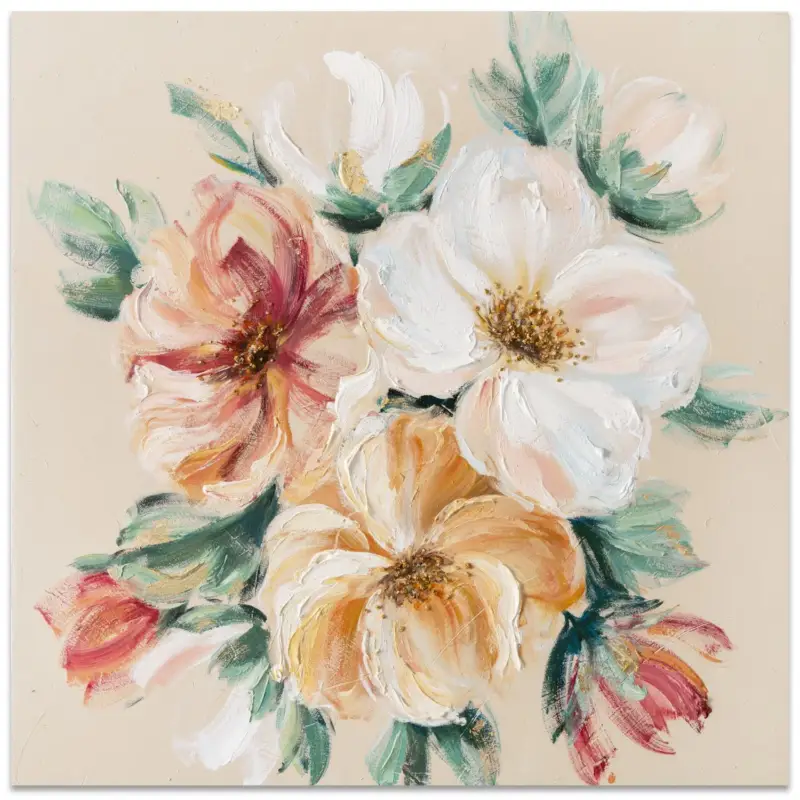 Weekendaanbieding Handgeschilderd schilderij 'Bouquet in Beige' | incl. certificaat van echtheid