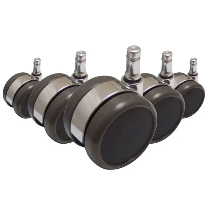 5x ROLO LUX 11mm/65mm Harde bodem - Bureaustoelwielen Zwart / Zilver Premium