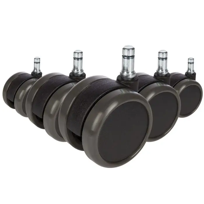 5x ROLO 10mm/65mm Harde bodem - Bureaustoelwielen Zwart Laatste Versie