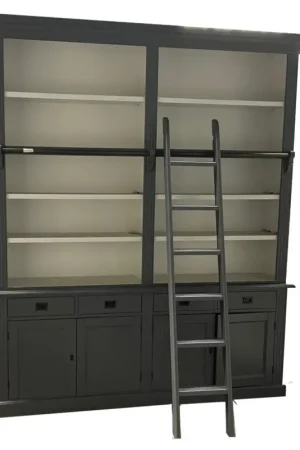 Boekenkast antraciet met trap Kesteren 200 x 240cm Op = Op