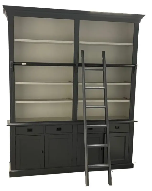 Boekenkast antraciet met trap Kesteren 200 x 240cm Op = Op
