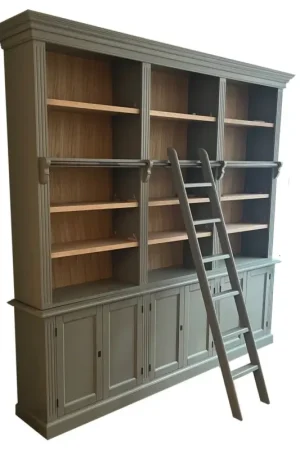 Beperkte Voorraad Boekenkast Borculo Engels groen met eiken lijsten en trap 260 x 240cm