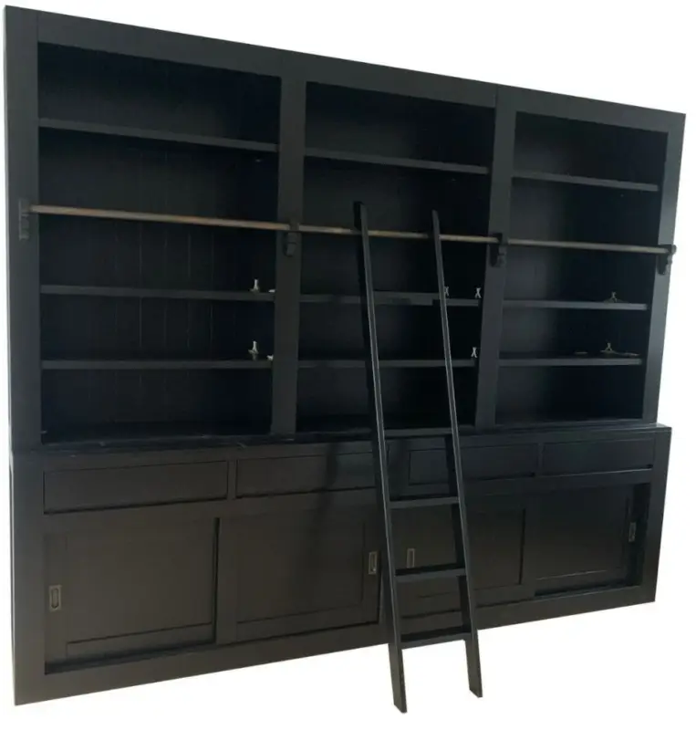 Snelle Levering Boekenkast Design zwart – zwart met trap 300cm