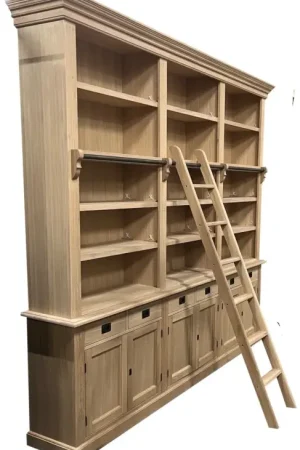 Boekenkast eiken eiken interieur met trap Reeuwijk 260 x 240cm Aanbieding