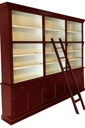 Boekenkast rood – wit met trap Reeuwijk 260 x 240cm Seizoensaanbieding
