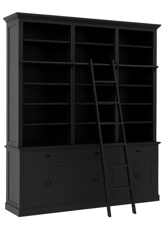 Boekenkast zwart met trap Reeuwijk XXXL 300 x 300cm Gratis Retour
