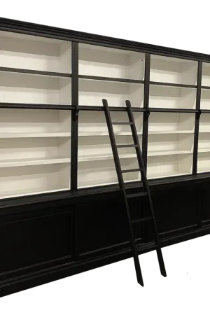 Boekenkast zwart- wit met trap Breda XXL 400 x 240cm Gereduceerde Prijs