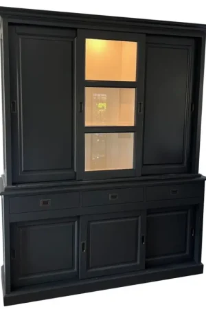 Beste Prijs Buffetkast antraciet Putten 180cm dichte zijdeuren led verlichting