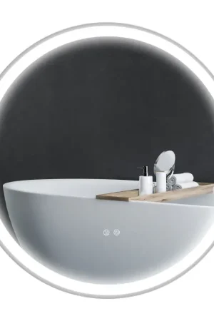 Bestel Nu Nancy's Devonport Badkamerspiegel - Ronde Spiegel -Make-up Spiegel - LED-Verlichting - Wit / Zilver - Ø 60 cm
