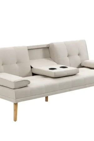 Nancy's Bellevue Slaapbank - 3-Zitsbank - Bank Met Bekerhouder - Beige - ± 180 x 75 x 80 cm Beste Prijs