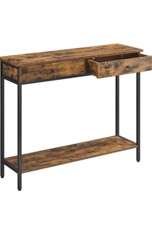 Betaalbaar Nancy's Sandbach Consoletafel Met Laden -Industrieel - Zwart - Bruin - Dressoir - Bijzettafel -100 x 30 x 80 cm (L x B x H)
