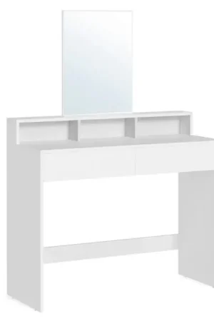 Nancy's Consett Kaptafel met spiegel - Make-up tafel - Kapspiegel - Wit - Modern - 100 x 40 x 140 cm Koop Vandaag