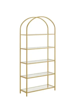 Nancy's Runcorn Boekenkast - Wandkast - Opbergkast - Goud - Staal - Glas - 83 x 30,2 x 183,5 cm Shop Nu