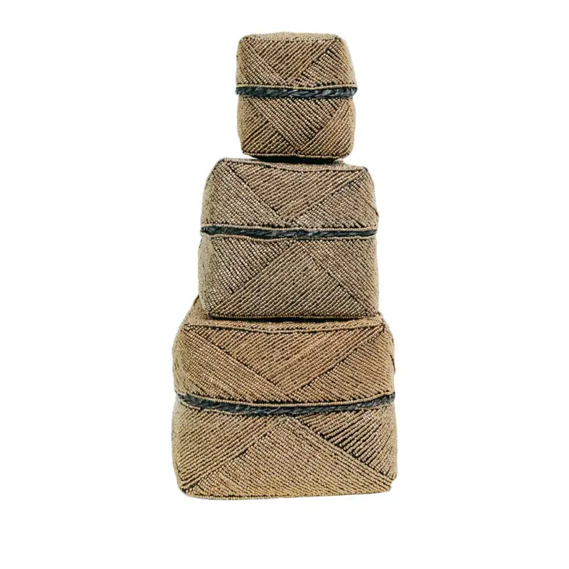 Weekendaanbieding Bazar Bizar Balinese Offermand met Parels - Goud - Set van 3