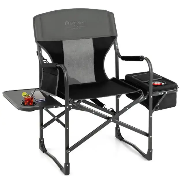 Nancy's Concelho Campingstoel met Zijtafel - Kampeerstoel - Klapstoel - Zwart / Grijs Aanbieding
