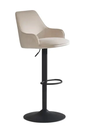 Nancy's Igreja Barkruk - Barstoel - In hoogte verstelbaar - Beige / Zwart - Fluweel - 45 x 45 x 86-106cm Seizoensaanbieding