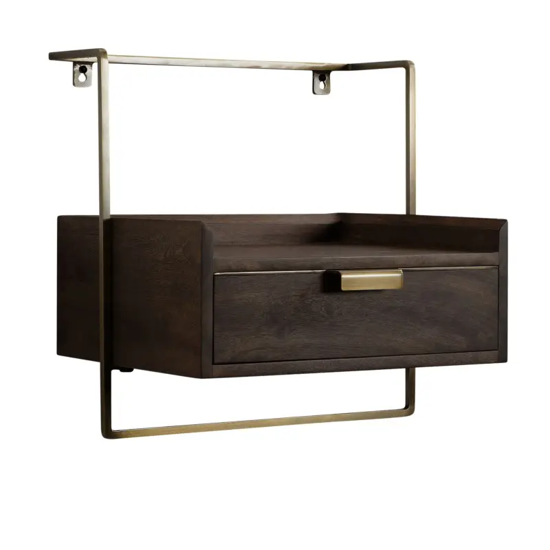 Nancy's Bovolenta Nachtkastje - Zwevende Lade - Donkerbruin / Goud - ± 40 x 10 x 30 cm Direct Verzonden