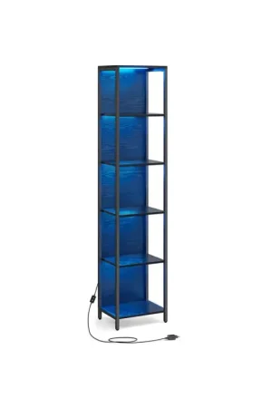 Nancy's Coruche Wandkast - Boekenkast - LED-verlichting - Zwart - ± 40 x 30 x 180 cm Goedkoop