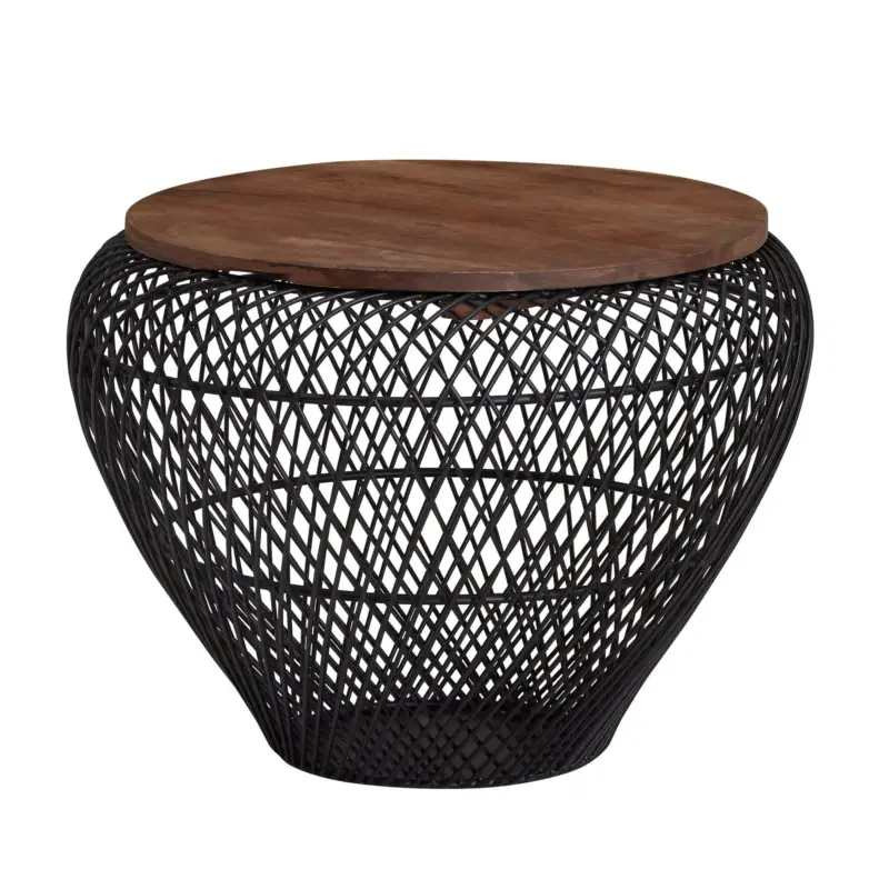 Nancy's Carlao Salontafel - Koffietafel - Bruin / Zwart - Gerecycled Massief Mangohout / Staal - Ø 60 x 45 cm Speciale Aanbieding