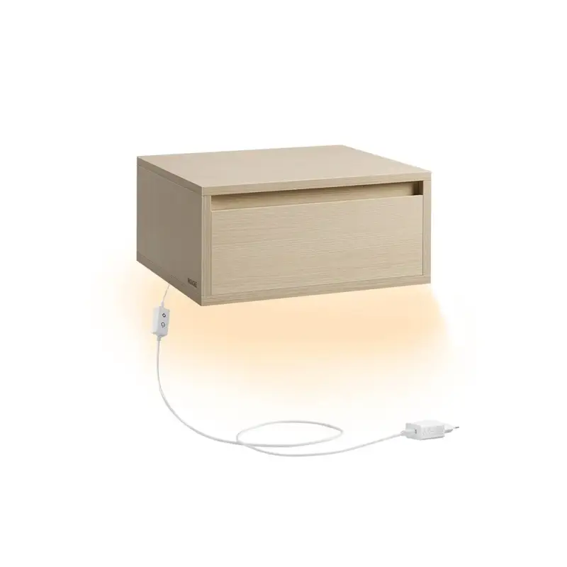 Nancy's Bova Nachtkastjes- Zwevende Lades - Met verlichting in 3 kleuren - Beige - ± 40 x 35 x 20 cm Goedkoop