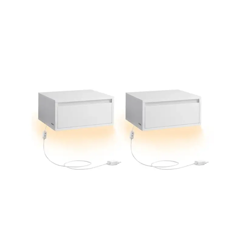 Nancy's Bova Nachtkastjes Set van 2 - Zwevende Lades - Met verlichting in 3 kleuren - Wit - ± 40 x 35 x 20 cm Populair