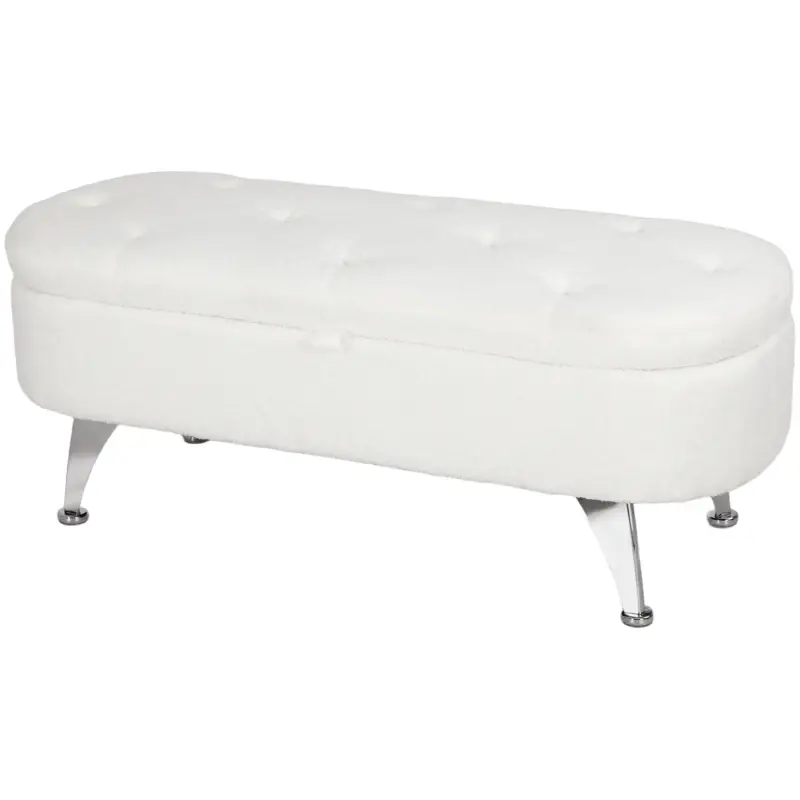 Nancy's Lomba Opbergbank - Bankje met opbergruimte - Wit / Zilver - Teddyfluweel - ± 115 x 45 x 45 cm Hete Deal