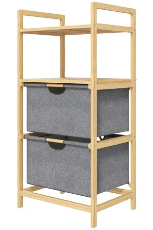 Nancy's Medas Wasmand - Wassorteerder - Wasrek - Natuurlijk hout / Grijs - Bamboe / Linnen - ± 45 x 35 x 95 cm Favoriet