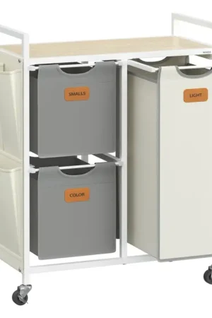 Korting Nancy's Ruvina Wasmand - Wassorteerder - Wasbox - Beige / Grijs / Wit - 100 Liter