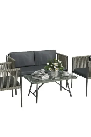 Veilige Betaling Nancy's Fondo Loungeset - Tuinset - Grijs / Zwart - Rotan