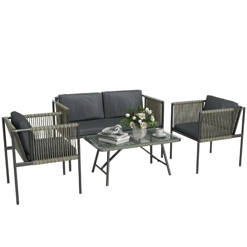 Veilige Betaling Nancy's Fondo Loungeset - Tuinset - Grijs / Zwart - Rotan