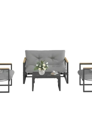 Nancy's Grugliasco Loungeset - Tuinset - 4 Personen - Grijs / Zwart Beperkt Aanbod