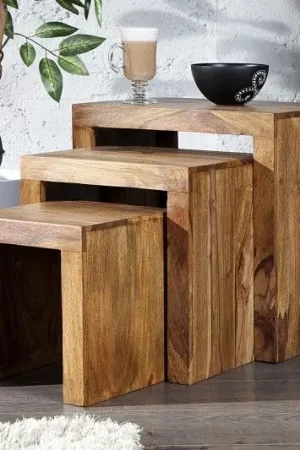 Bijzettafel 3-delig Makassar 45cm Massief Sheesham Hout- 20596 Bestseller