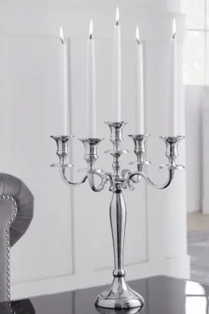 Rechtstreeks Van De Fabrikant Kaarsenstandaard 5-Armig Zilver 34cm - 17363
