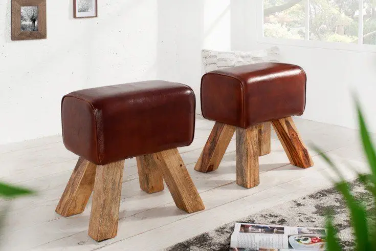Gereduceerde Prijs Hocker Bock Bruin 40cm Echt Leder - 36268