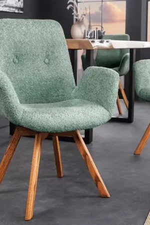 Draaibare Designstoel Baltic Mint Bouclé Naturel Eikenhouten Poten met Armleuningen - 45164 Rechtstreeks Van De Fabrikant
