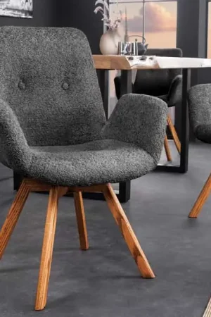 Speciale Aanbieding Draaibare Designstoel Donkergrijs Bouclé Naturel Eikenhouten Poten met Armleuningen - 45165