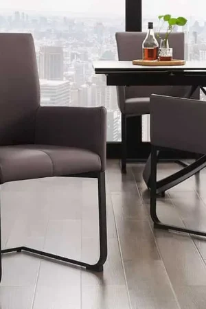 Moderne Sledestoel Samson Taupegrijs Echt Leer Metalen Frame Met Amrleuningen - 45175 Dagaanbieding