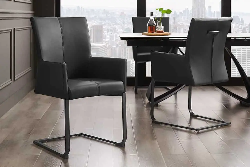 Beste Prijs Moderne Sledestoel Samson Zwart Echt Leer Metalen Frame Met Amrleuningen - 45176