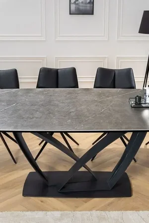 Premium Uitschuifbare Eettafel Papillon 180-260cm Grafiet Keramiek Marmer Zwart Metaal - 45179