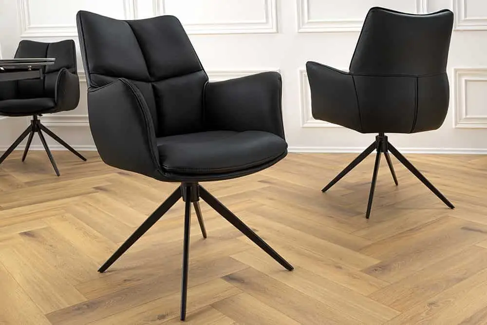 Draaistoel Papillon Zwart Echt Leer Zwart Metalen Frame met Armleuningen - 45184 Gratis Retour