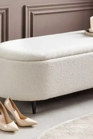 Must-Have Scandinavische Gestoffeerde Bank Vogue 110cm Wit Bouclé met Opbergruimte - 45255