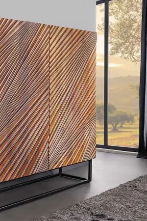 Massief Houten Highboard Art 120cm Bruin Mangohout 3D-Design Zwart -45304 Rechtstreeks Van De Fabrikant